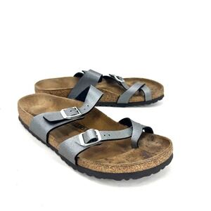 Birkenstock Mayari Metallic Silver Birko-Flor Sandals Womens 41 Regular Footbed